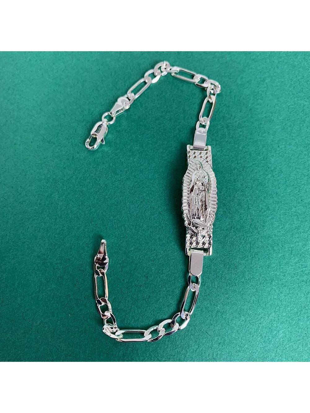 Vintage Y2k Style Silver Saint Marry Cuban Link Figaro Bracelet. Nice quality - Picture 8 of 8